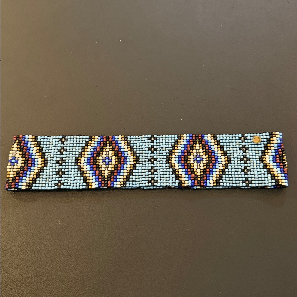 Multicolor Beaded Elastic Belt with Geometric Design
